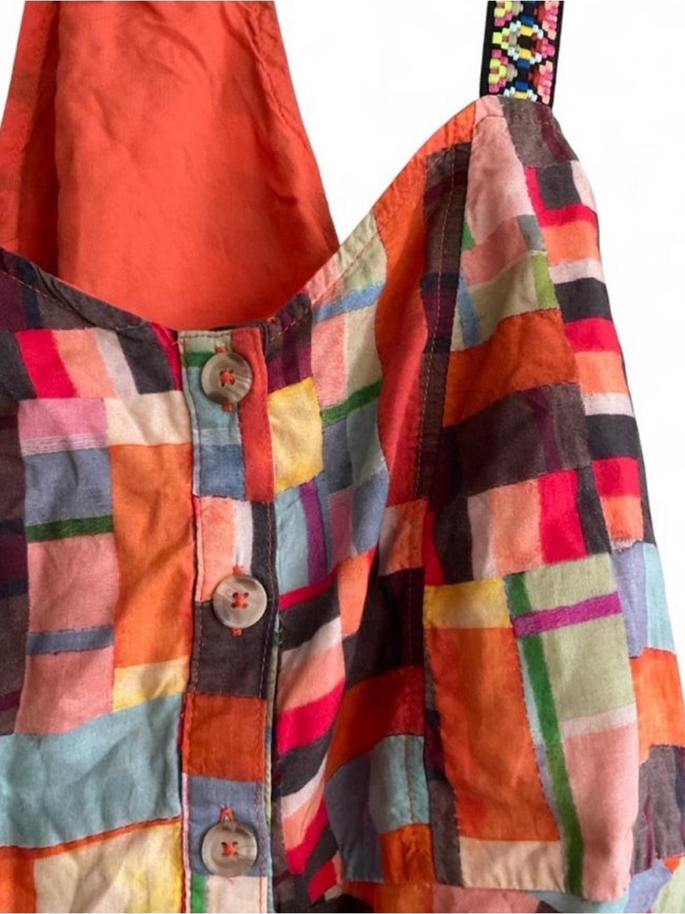 Anthropologie PILCRO Colorful Patchwork Abstract Peplum Button Tank Top SMALL - Picture 7 of 9